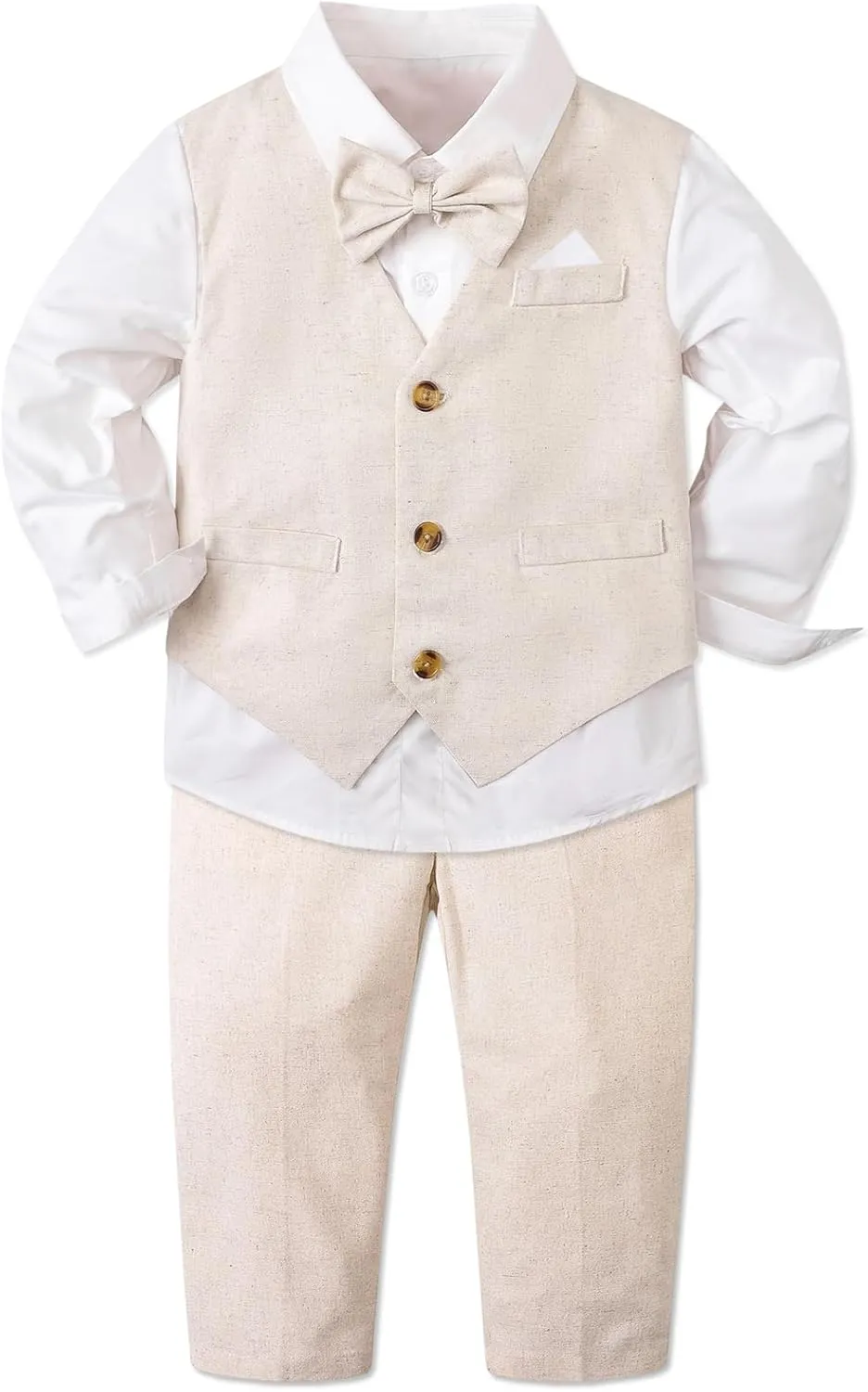 Cromoncent Boy Cotton and Linen Gentleman Suit, Shirt   Pants   Vest, 3 Months - 9 Years