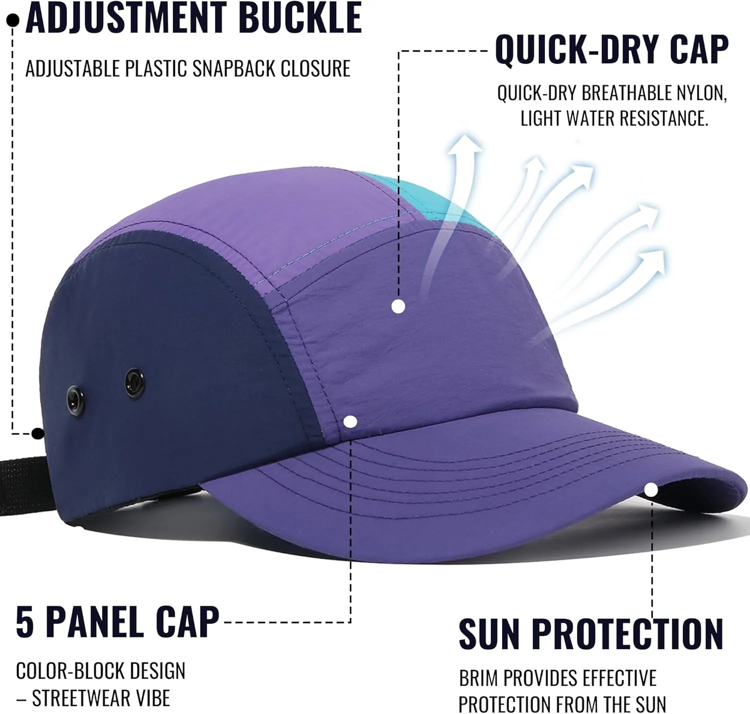 Croogo Men's 5 Panel Multi Color Baseball Cap UPF 50  Outdoor Trucker Hats Nylon Lightweight Golf Sports Cap Visor Hiphop Cap