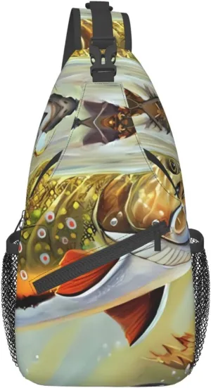 Cross chest bag diagonally Brook Trout Fly Fishing Prints Suitable For Men And Women outdoor hiking Daily travel Long and short trips