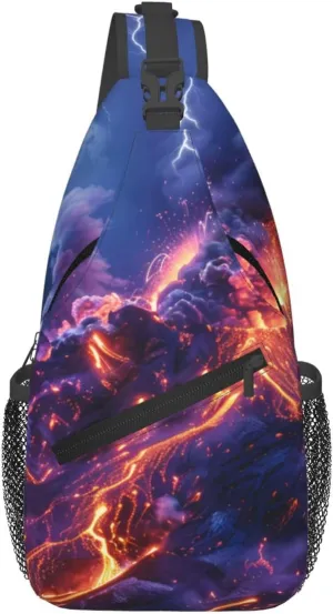 Cross Chest Bag Diagonally for Men and Women - Lightweight and Durable with High Storage Capacity Volcanic Lava Pattern, Black, One Size
