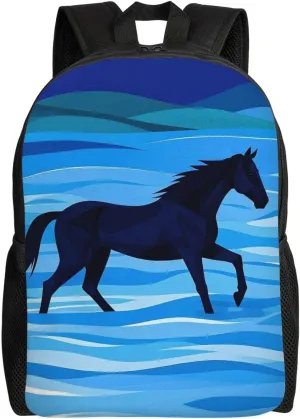 Cross The River On Horseback Travel Laptop Backpack Waterproof Lightweight Cute Backpack For Women Men Casual Daypack