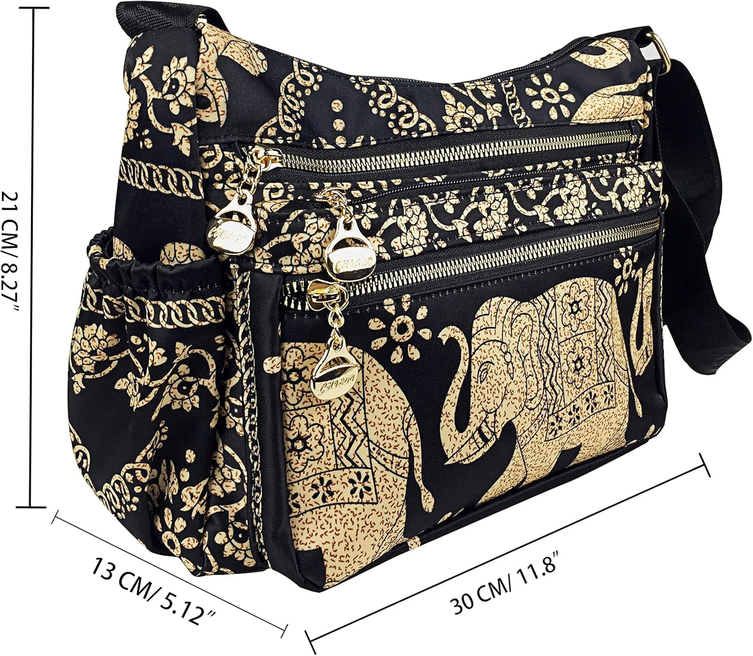 Crossbody Bag for Women Multi Pocket Shoulder Bag Boho Elephant Bag Casual Nylon Purse Handbag