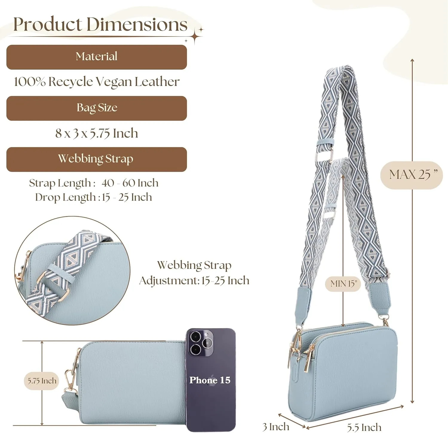 Crossbody Bag for Women Shoulder Bag for Women with Web Strap Camera Bag Handbag for Travel, Work