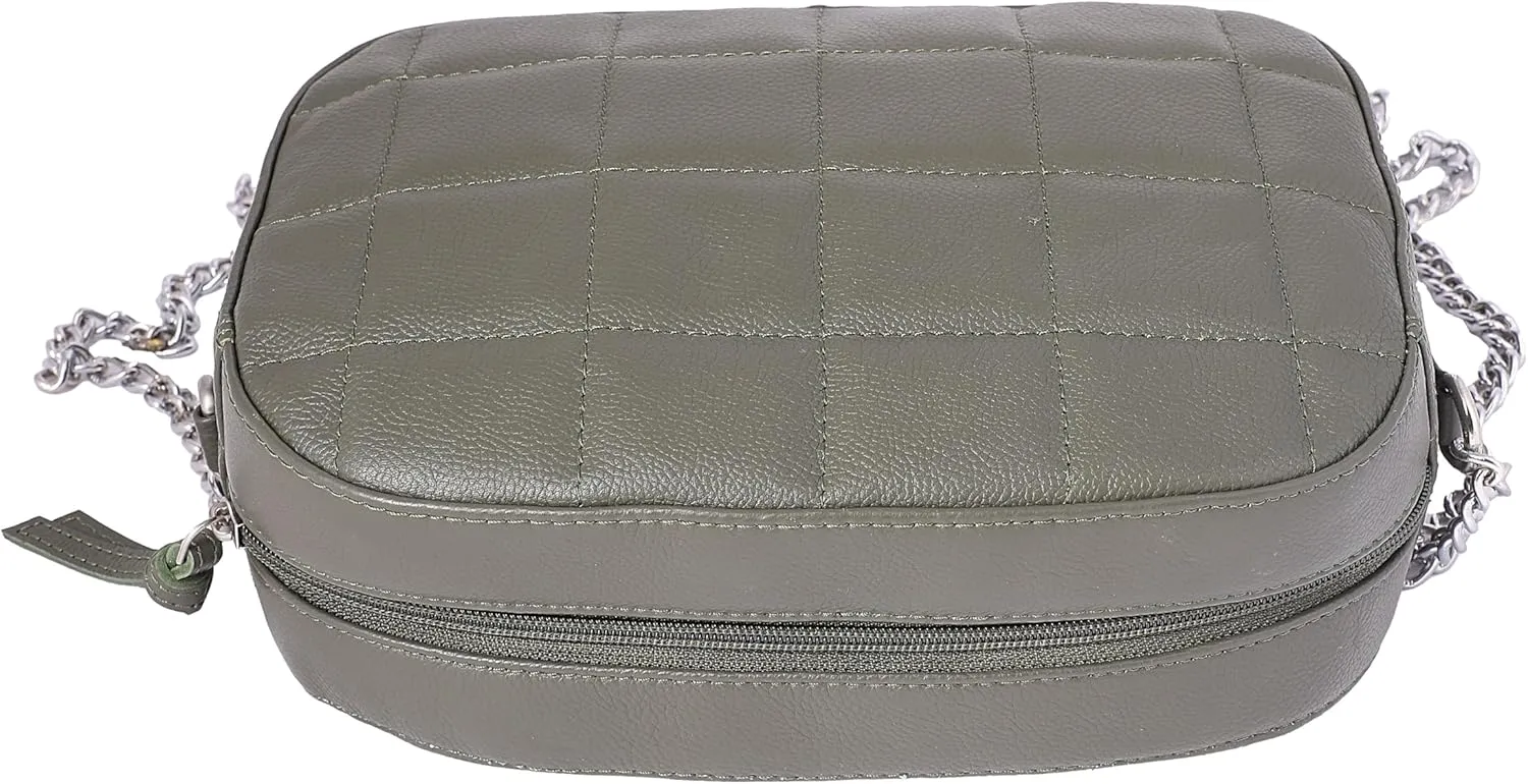 Crossbody Bag for Women Stylish Quilted Shoulder Bag Genuine Leather Satchel with Chain Strap
