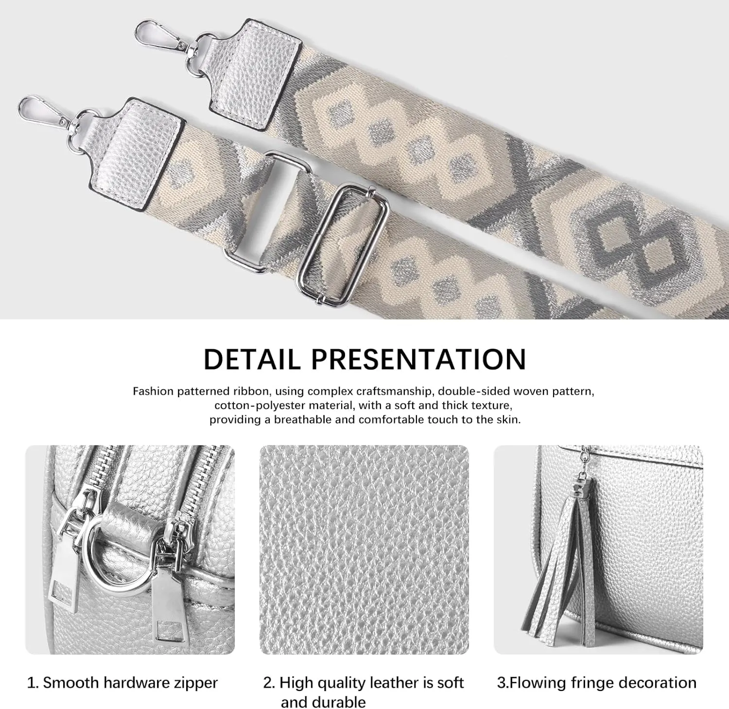 Crossbody Bag for Women Trendy Purse Small Shoulder Handbags with Wide Strap With Multi-compartment double zipper