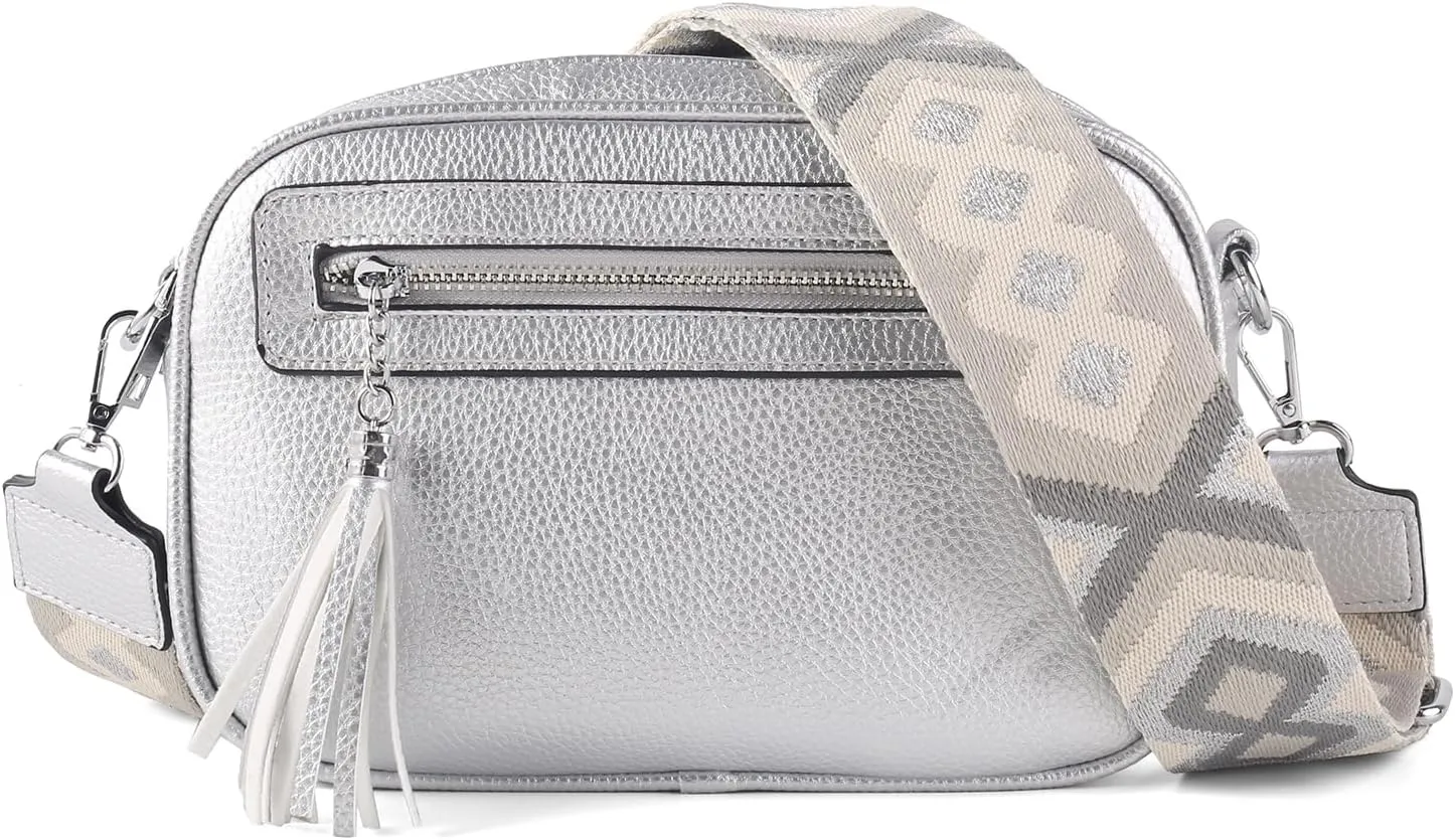 Crossbody Bag for Women Trendy Purse Small Shoulder Handbags with Wide Strap With Multi-compartment double zipper