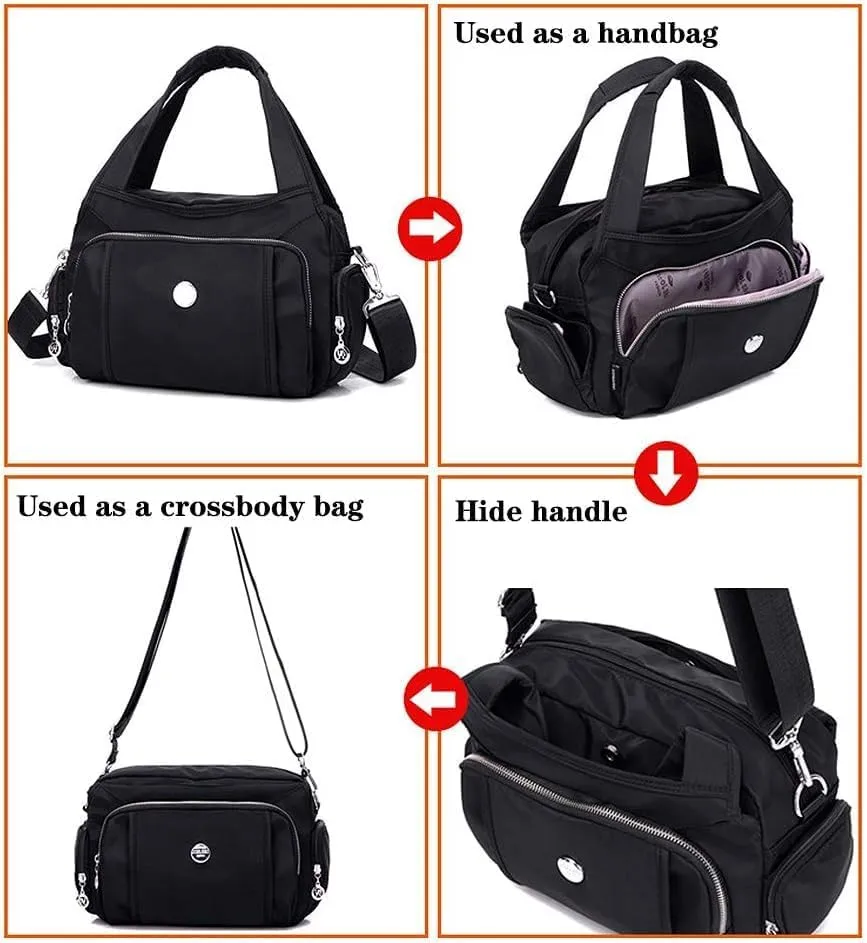 Crossbody Bag for Women Waterproof Handbag Multi-Pocket Nylon Travel Shoulder Purse