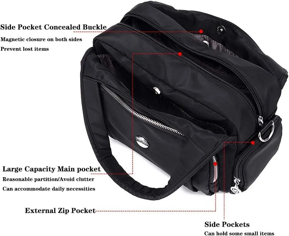 Crossbody Bag for Women Waterproof Handbag Multi-Pocket Nylon Travel Shoulder Purse