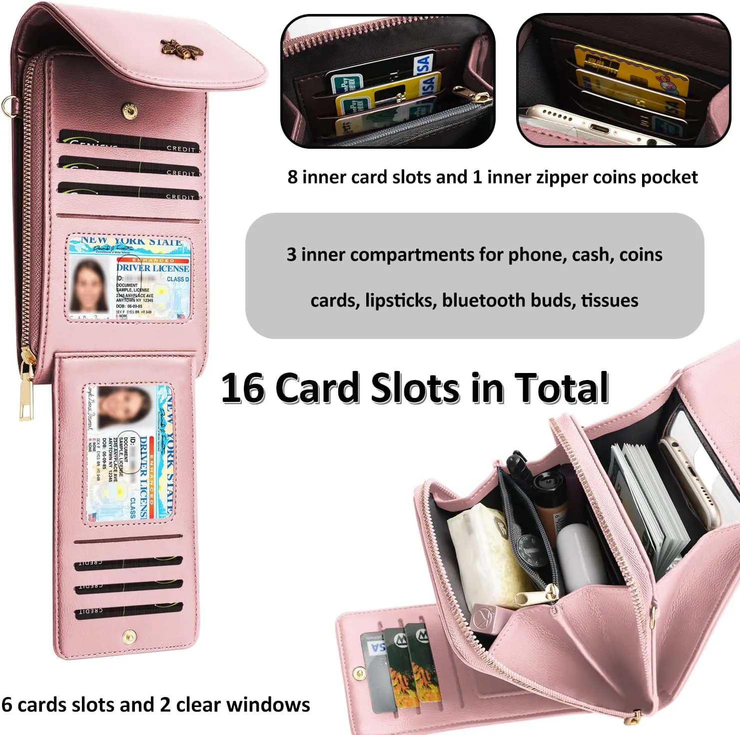 CrossBody Bags with Touchscreen Cell Phone Purse Window Zipper Pocket,RFID Blocking Card Holder iPhone bag for Women