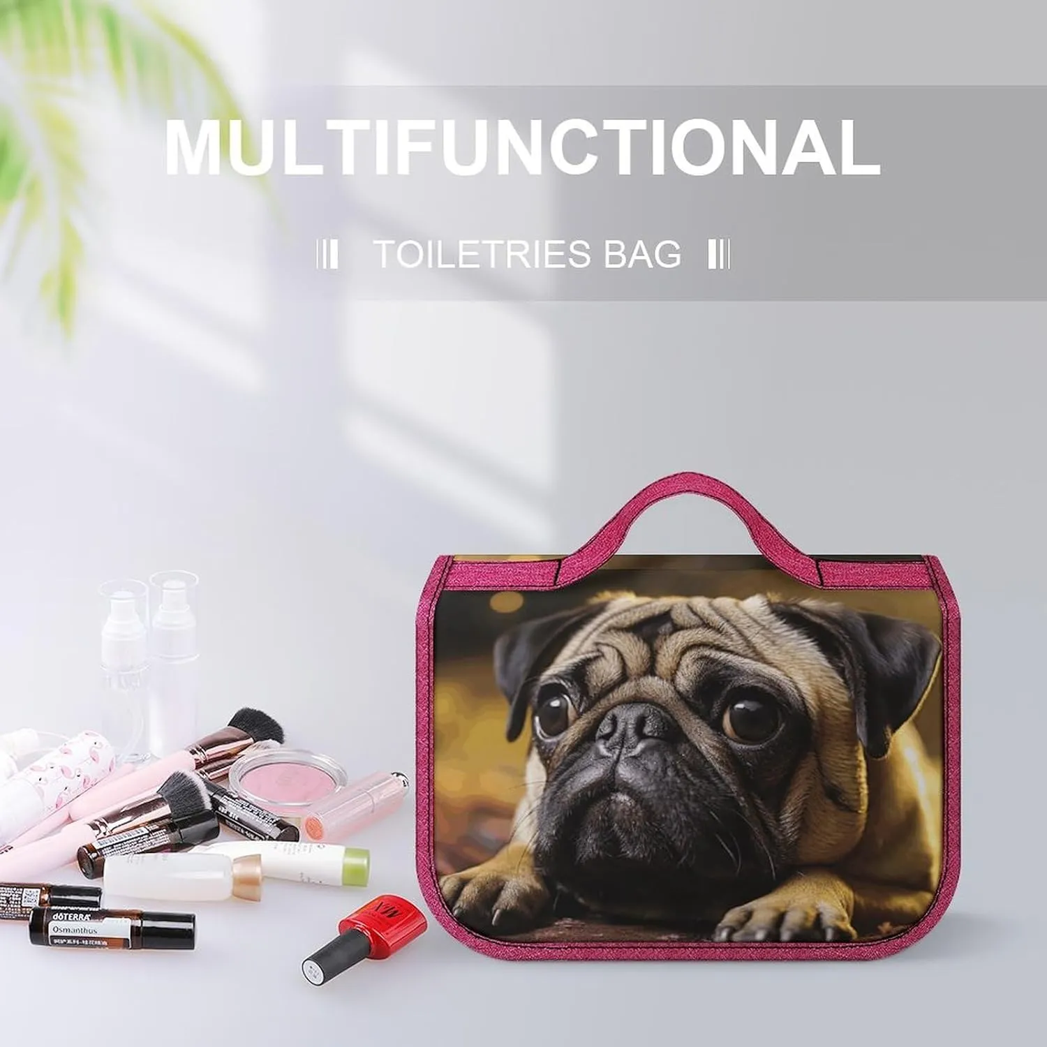 Cry Pug Travel Toiletry Bag for Women,Hanging Toiletry Organizer with Hook, Makeup Bag Travel Organizer for Shampoo,Toiletriesl