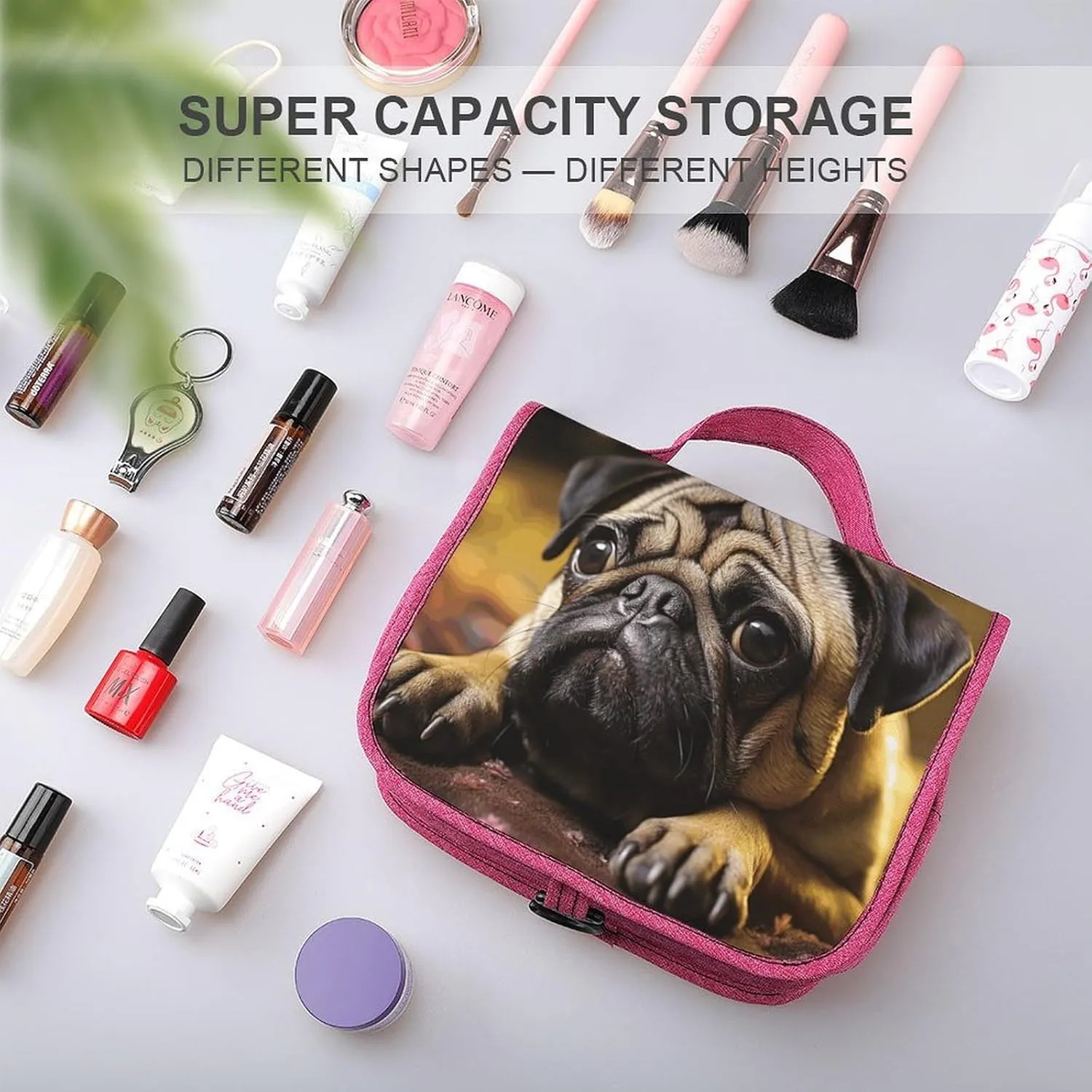 Cry Pug Travel Toiletry Bag for Women,Hanging Toiletry Organizer with Hook, Makeup Bag Travel Organizer for Shampoo,Toiletriesl
