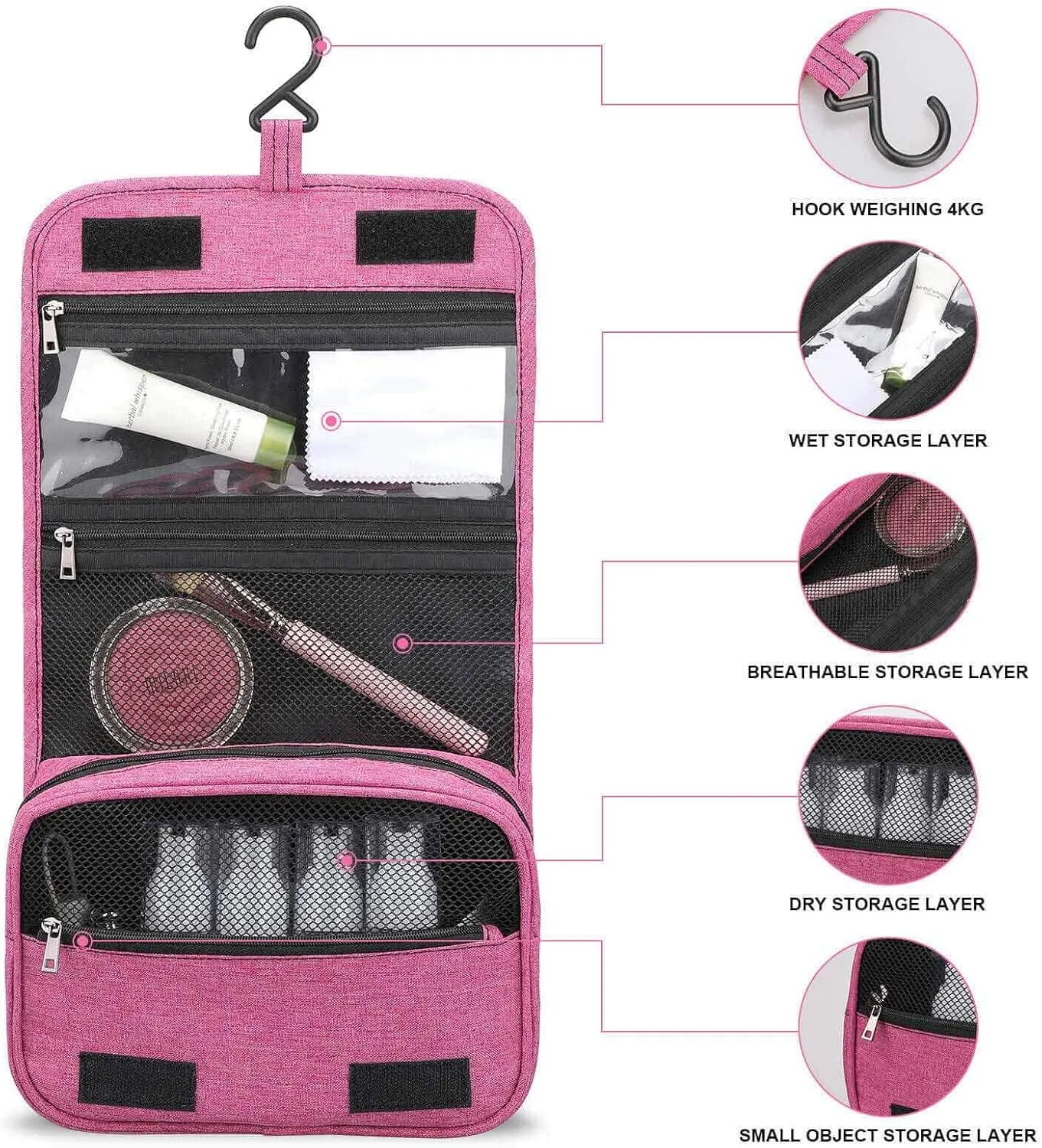 Cry Pug Travel Toiletry Bag for Women,Hanging Toiletry Organizer with Hook, Makeup Bag Travel Organizer for Shampoo,Toiletriesl