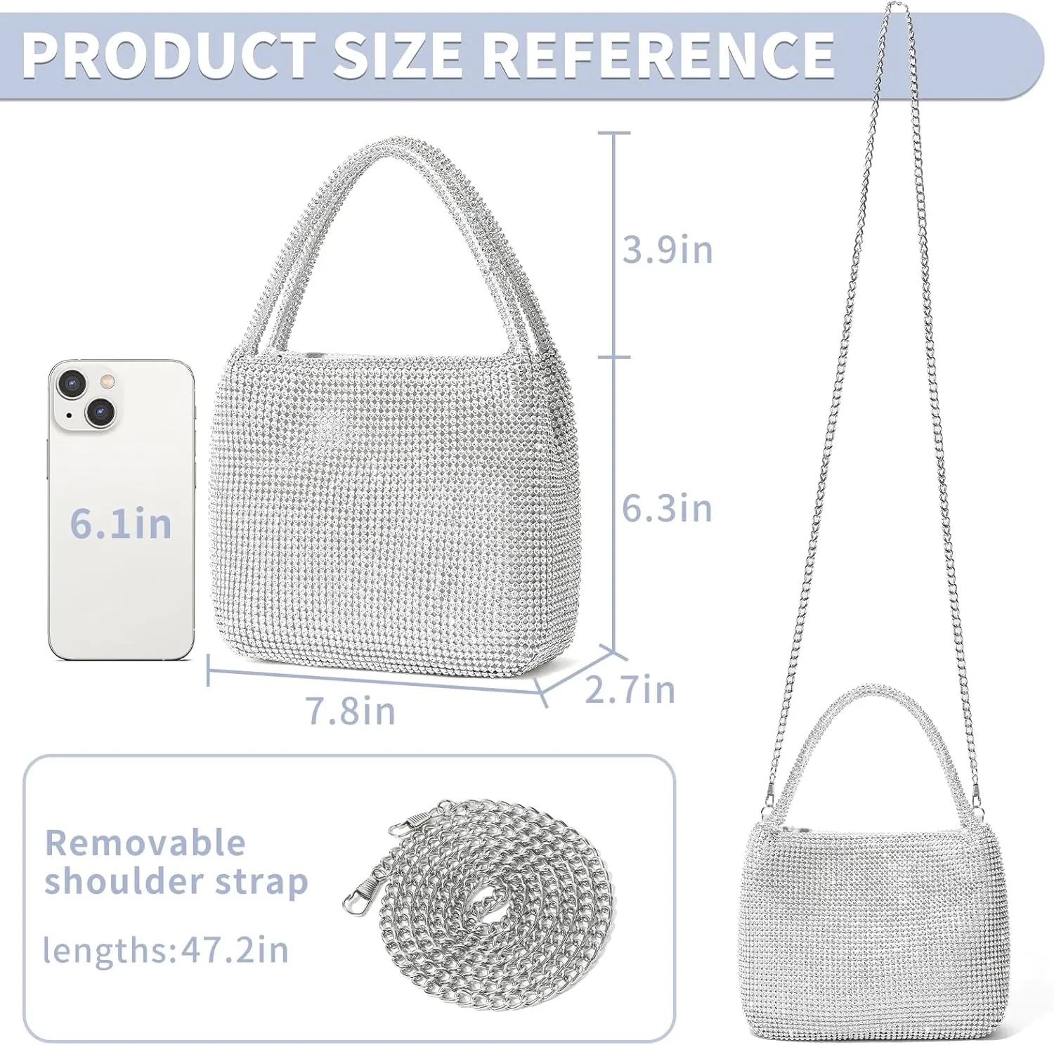 Crystals Sparkly Rhinestone Clutch Crossbody Purse - Evening Bags For Women for Weddings, Proms, and Parties
