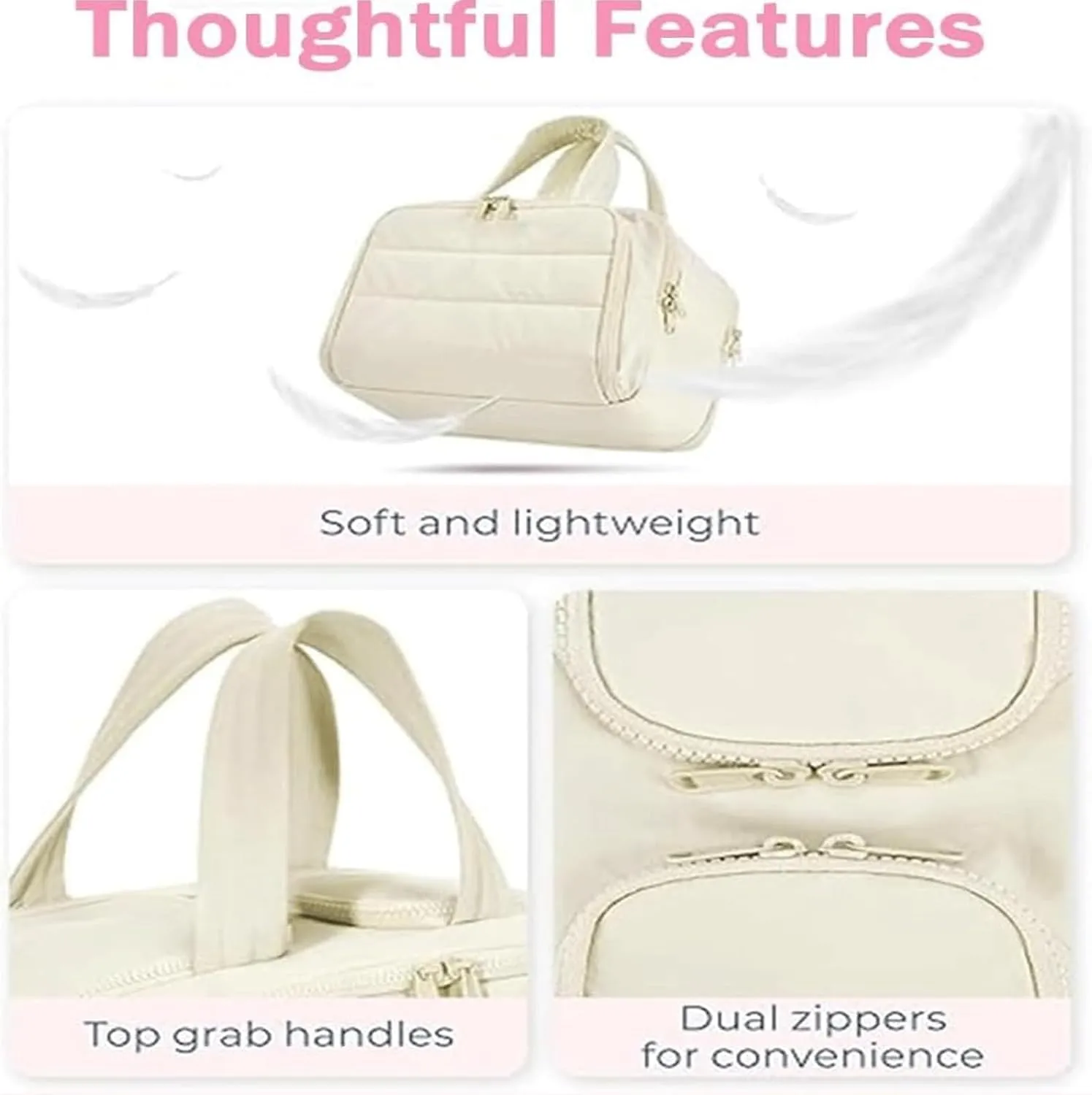 Cureaway Travel Cosmetic Bag,Curetoaway Large Capacity Wide-Open Travel Cosmetic Bag,4-In-1 Waterproof Portable Pouch Open Flat Toiletry Bags,Dry-And-Wet Separation,With 4 Compartments (Beige)