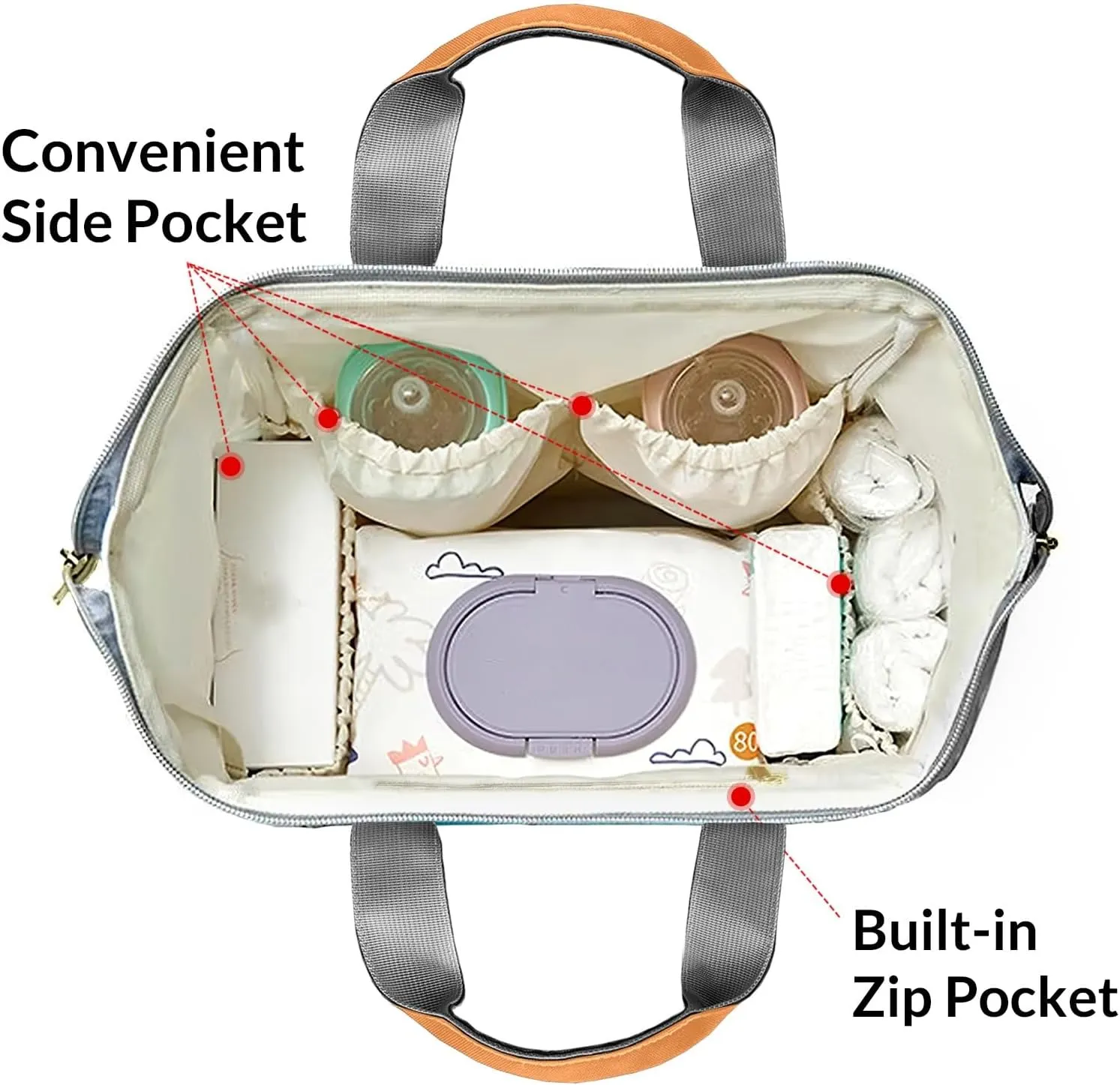Custom Diaper Bag Backpack for Moms with Name - Personalized NameNursing Bag Insulated Pockets and Casual Daypack Travel Bag for Girls, 16 inches, Orange