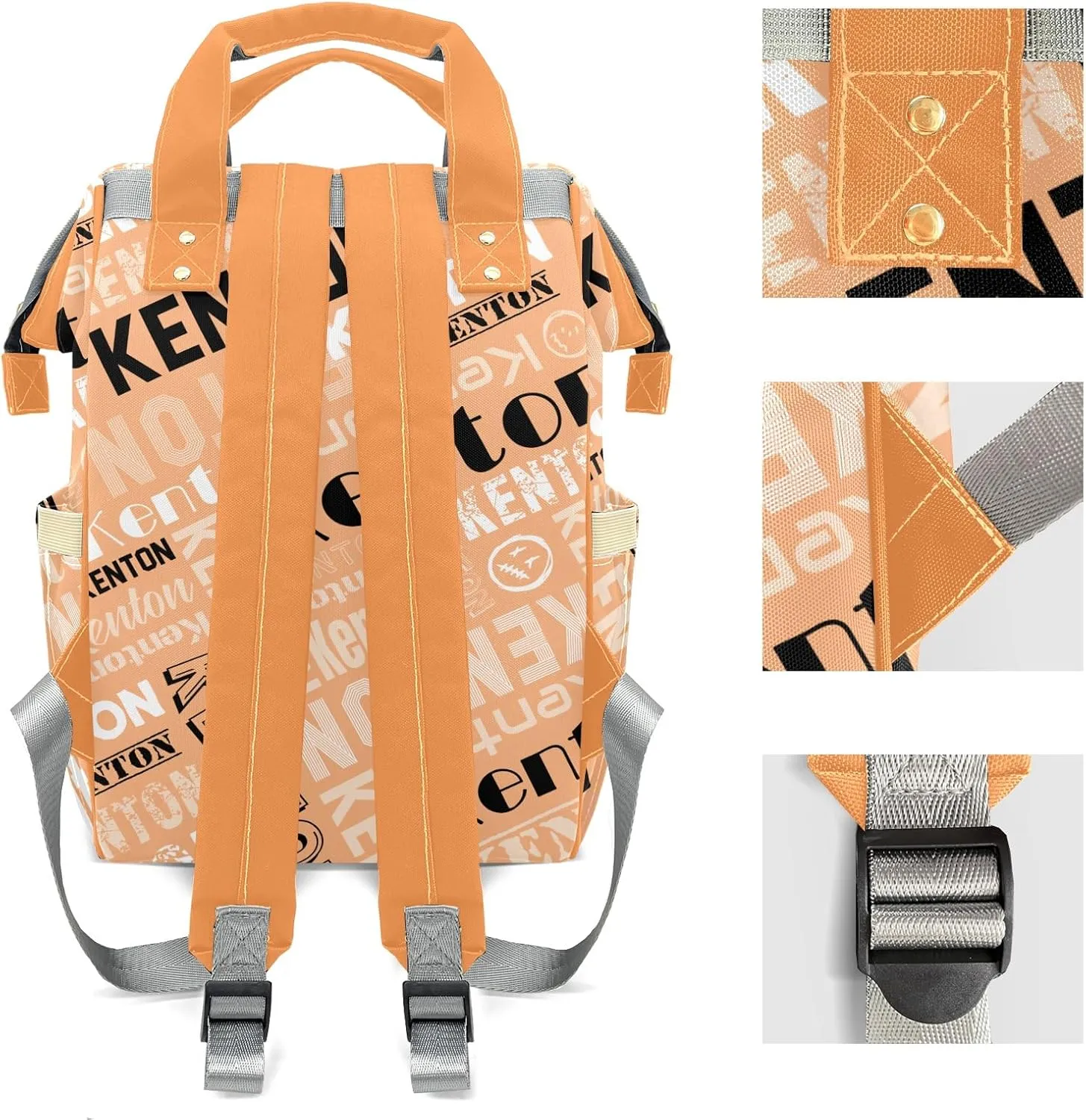 Custom Diaper Bag Backpack for Moms with Name - Personalized NameNursing Bag Insulated Pockets and Casual Daypack Travel Bag for Girls, 16 inches, Orange