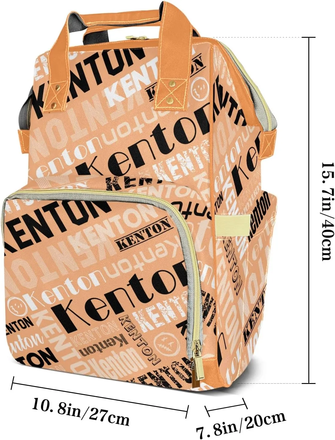 Custom Diaper Bag Backpack for Moms with Name - Personalized NameNursing Bag Insulated Pockets and Casual Daypack Travel Bag for Girls, 16 inches, Orange