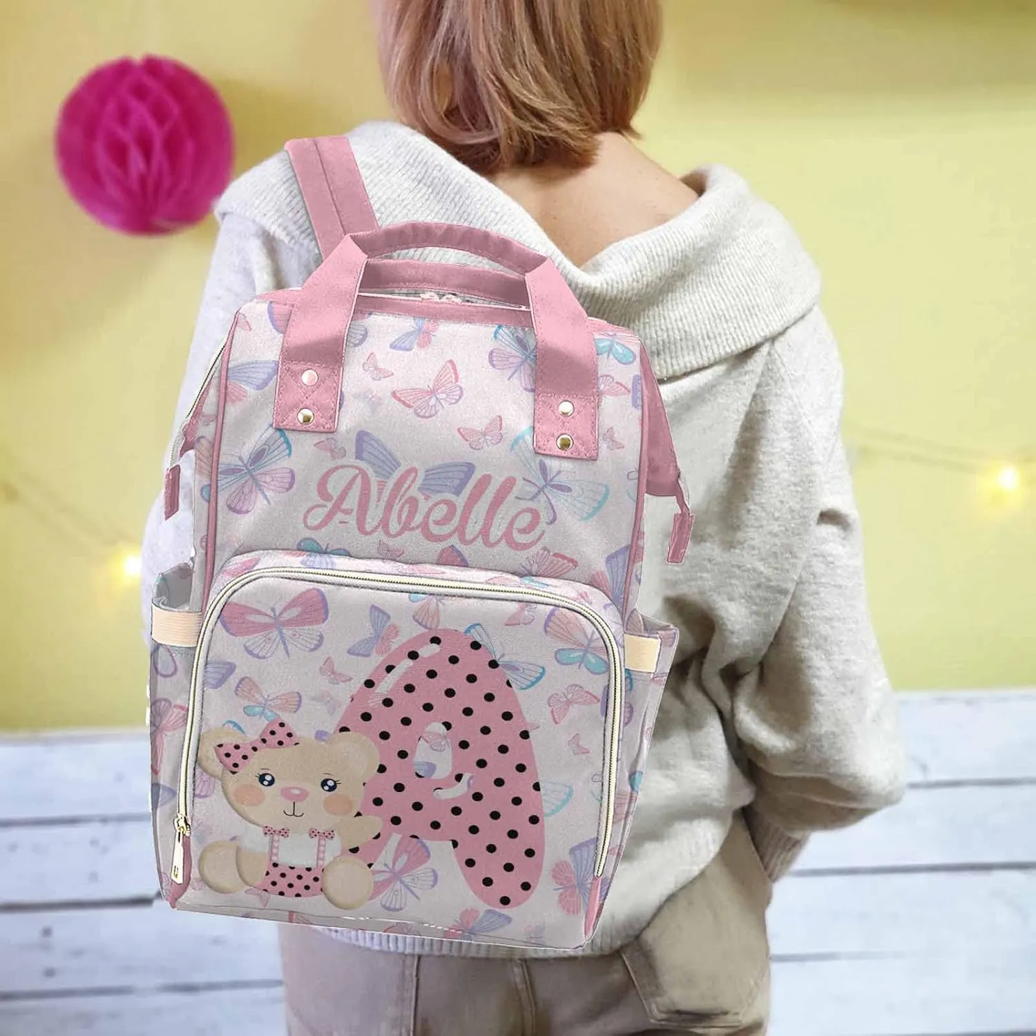Custom Diaper Bag Backpack with Name, Personalized Multifunction Large Diaper Backpack Large Capacity Mommy Bag for New Mom 0303-10