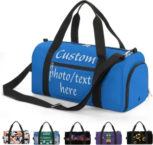 Custom Duffel Bag with Name Logo Image Personalized Travel Bag for Personal Item Gym Bag Sports Gym Yoga Beach with Dry Wet Pocket Shoes Compartment