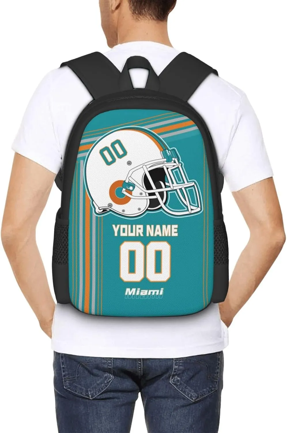 Custom Miami Backpack Personalized Name Number, Customize High Capacity Bookbag 17 Inch Laptop Bag Travel Backpack Gifts for Men Women Boys
