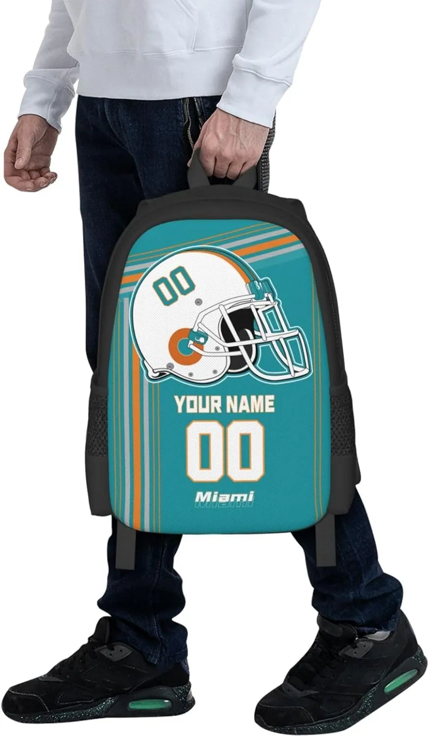 Custom Miami Backpack Personalized Name Number, Customize High Capacity Bookbag 17 Inch Laptop Bag Travel Backpack Gifts for Men Women Boys