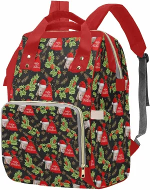 Custom Photo Diaper Bag with Christmas Cherry, Customized Merry Christmas Nappy Mommy Bags, Waterproof Nylon Daypack with Large Capacity for Travel, Cute Personalized Gift for New Mom & Wife