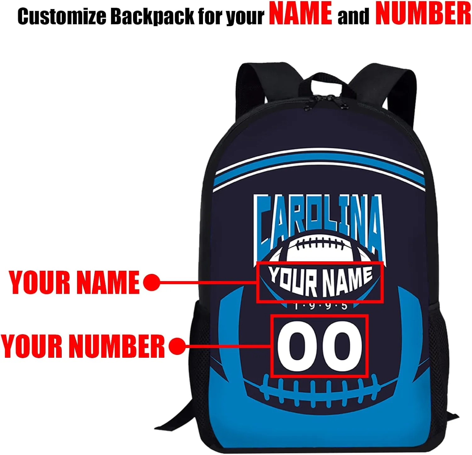 Custom Shoulder Carolina Backpack Personalized Any Name Number 17 Inch Large Capacity Laptop Bag Bookbag Gifts for Men Women