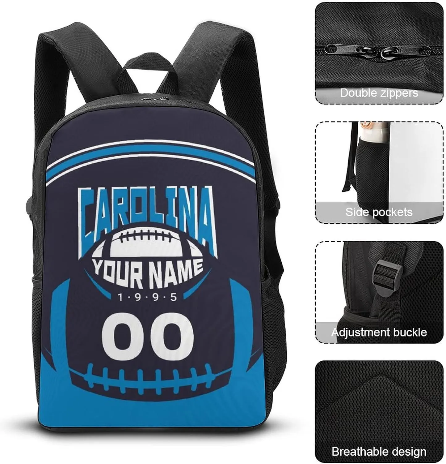 Custom Shoulder Carolina Backpack Personalized Any Name Number 17 Inch Large Capacity Laptop Bag Bookbag Gifts for Men Women