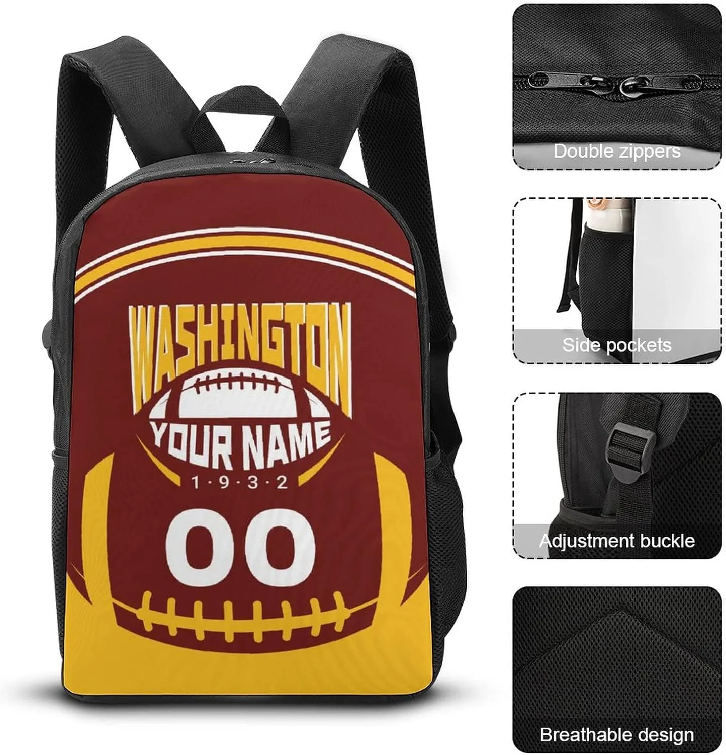 Custom Shoulder Washington Backpack Personalized Any Name Number 17 Inch Large Capacity Laptop Bag Bookbag Gifts for Men Women
