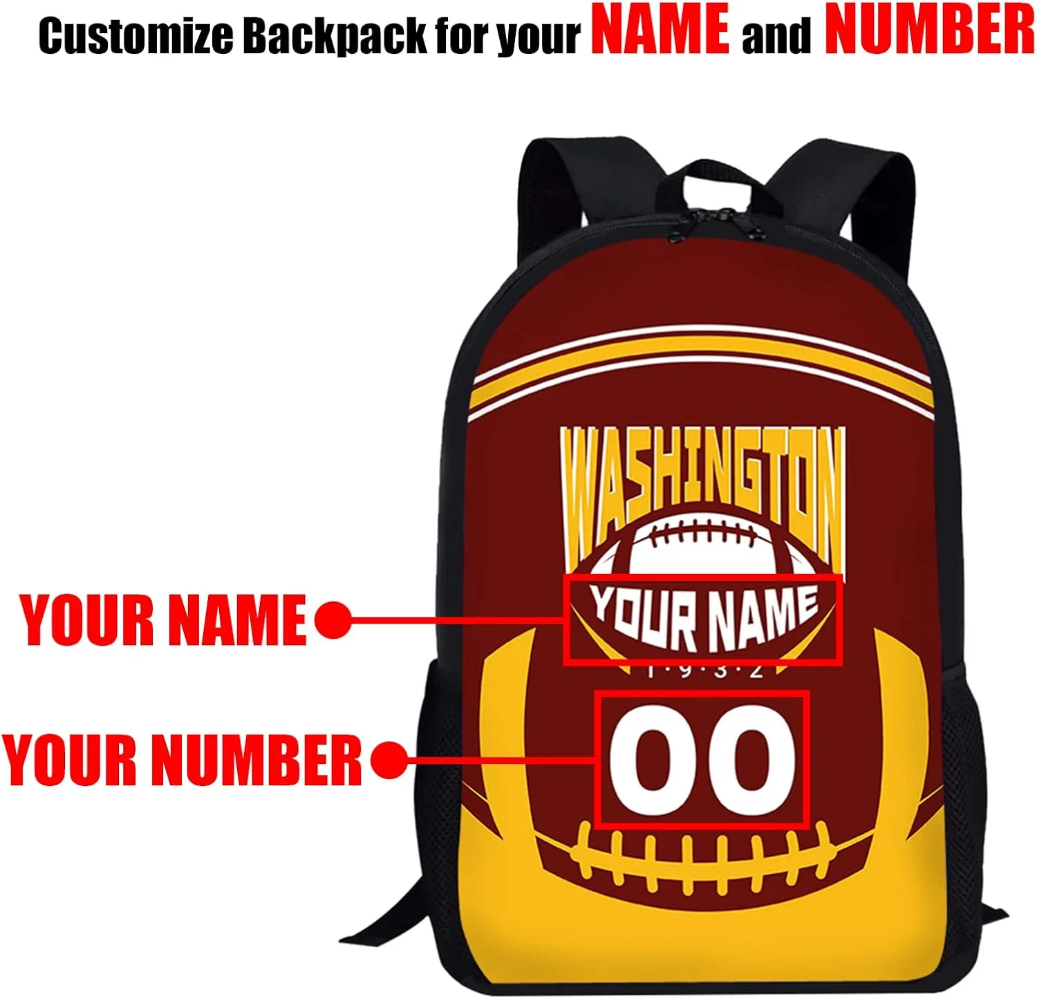 Custom Shoulder Washington Backpack Personalized Any Name Number 17 Inch Large Capacity Laptop Bag Bookbag Gifts for Men Women
