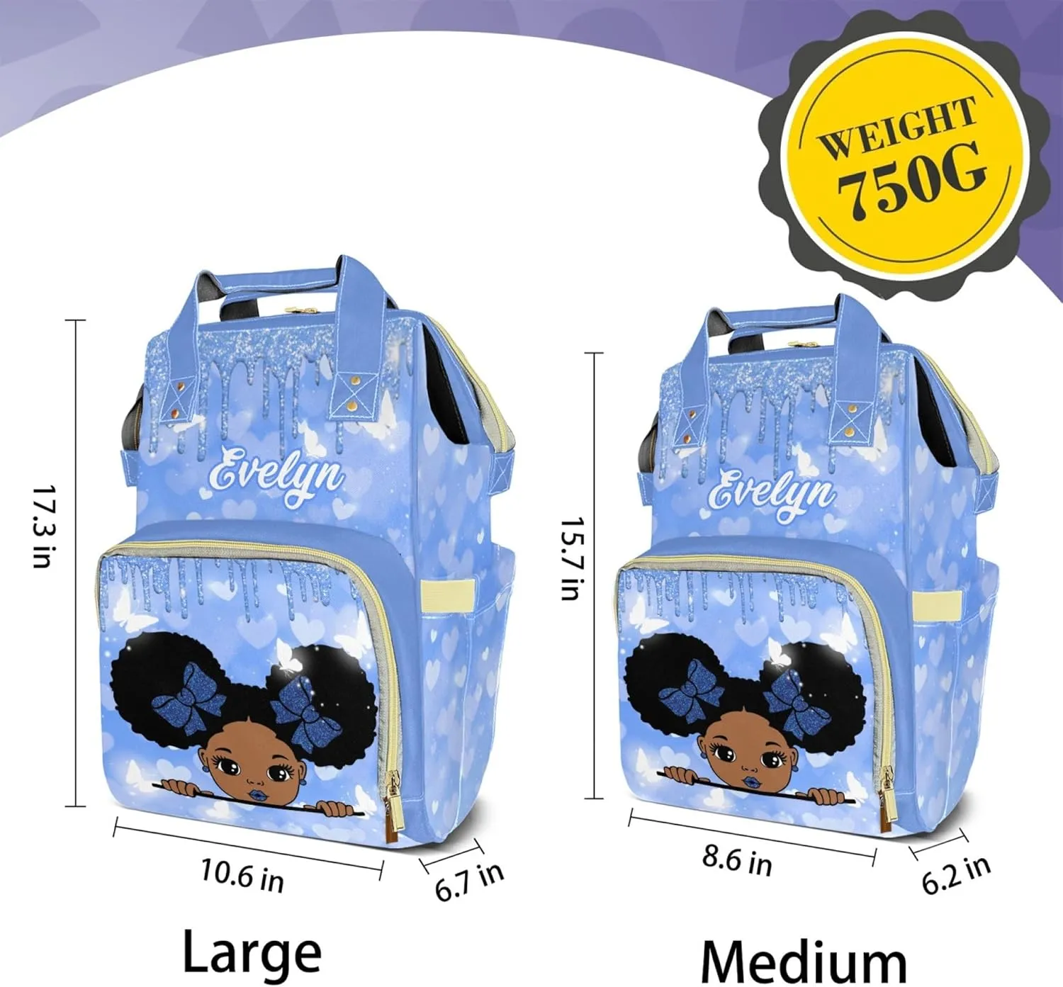 Customizable Large Capacity Diaper Bag Africa Black Personalized Name, Waterproof Multi-Function Mommy Bag with Thermal Pockets for Girls