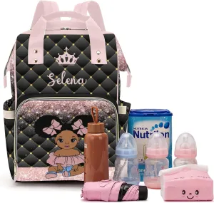 Customizable Large Capacity Diaper Bag Africa Black Personalized Name, Waterproof Multi-Function Mommy Bag with Thermal Pockets for Girls