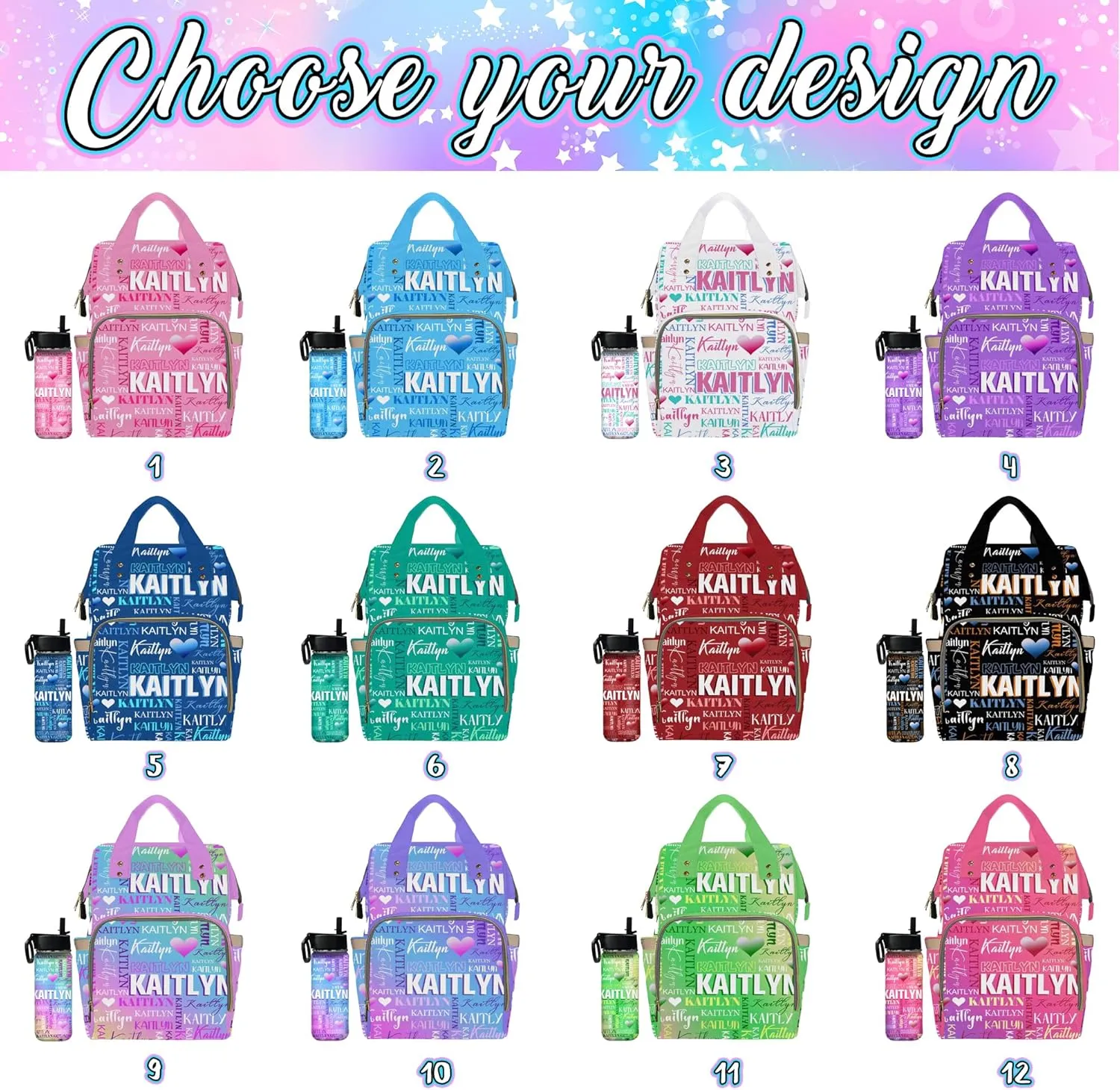 Customized Diaper Bag with Name Personalized Capital initials Blue Casual Nappy Changing Bag with Thermal Pockets for Outside Use Custom Mommy Nappy Bags for Women Mom Dad
