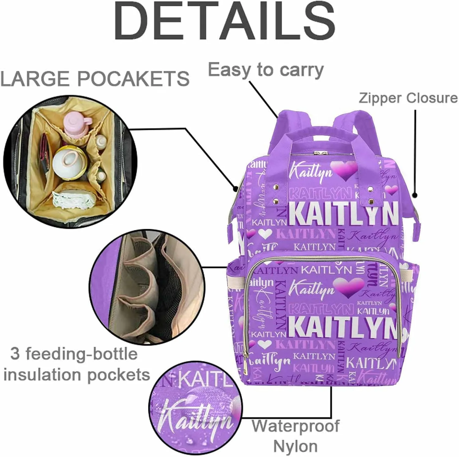 Customized Diaper Bag with Name Personalized Capital initials Blue Casual Nappy Changing Bag with Thermal Pockets for Outside Use Custom Mommy Nappy Bags for Women Mom Dad