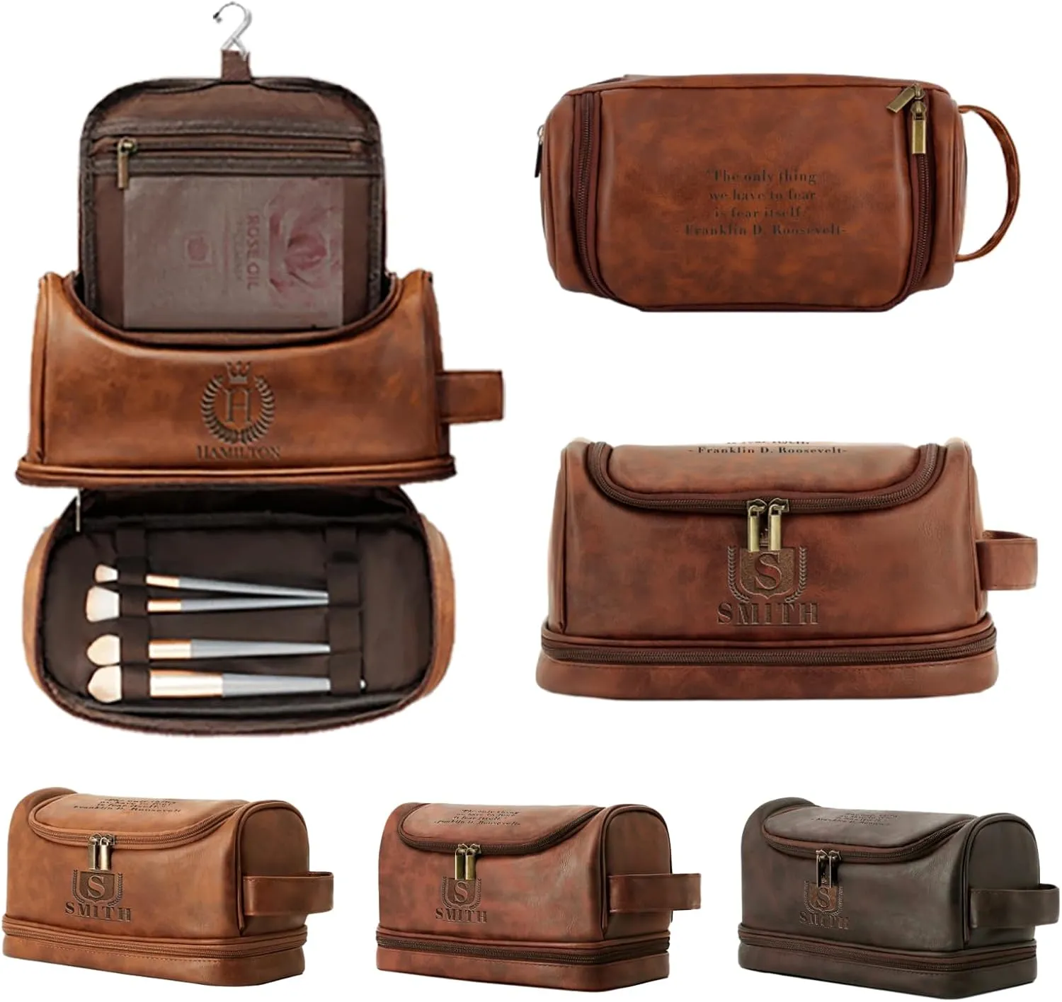Customized Waterproof Leather Toiletry Bag - Personalized Dopp Kit for Men with Engraved Name/Logo - Ideal Travel Organizer for Husband Boyfriend Dad - Perfect for Wedding, Father's Day, Anniversary
