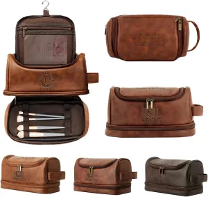 Customized Waterproof Leather Toiletry Bag - Personalized Dopp Kit for Men with Engraved Name/Logo - Ideal Travel Organizer for Husband Boyfriend Dad - Perfect for Wedding, Father's Day, Anniversary