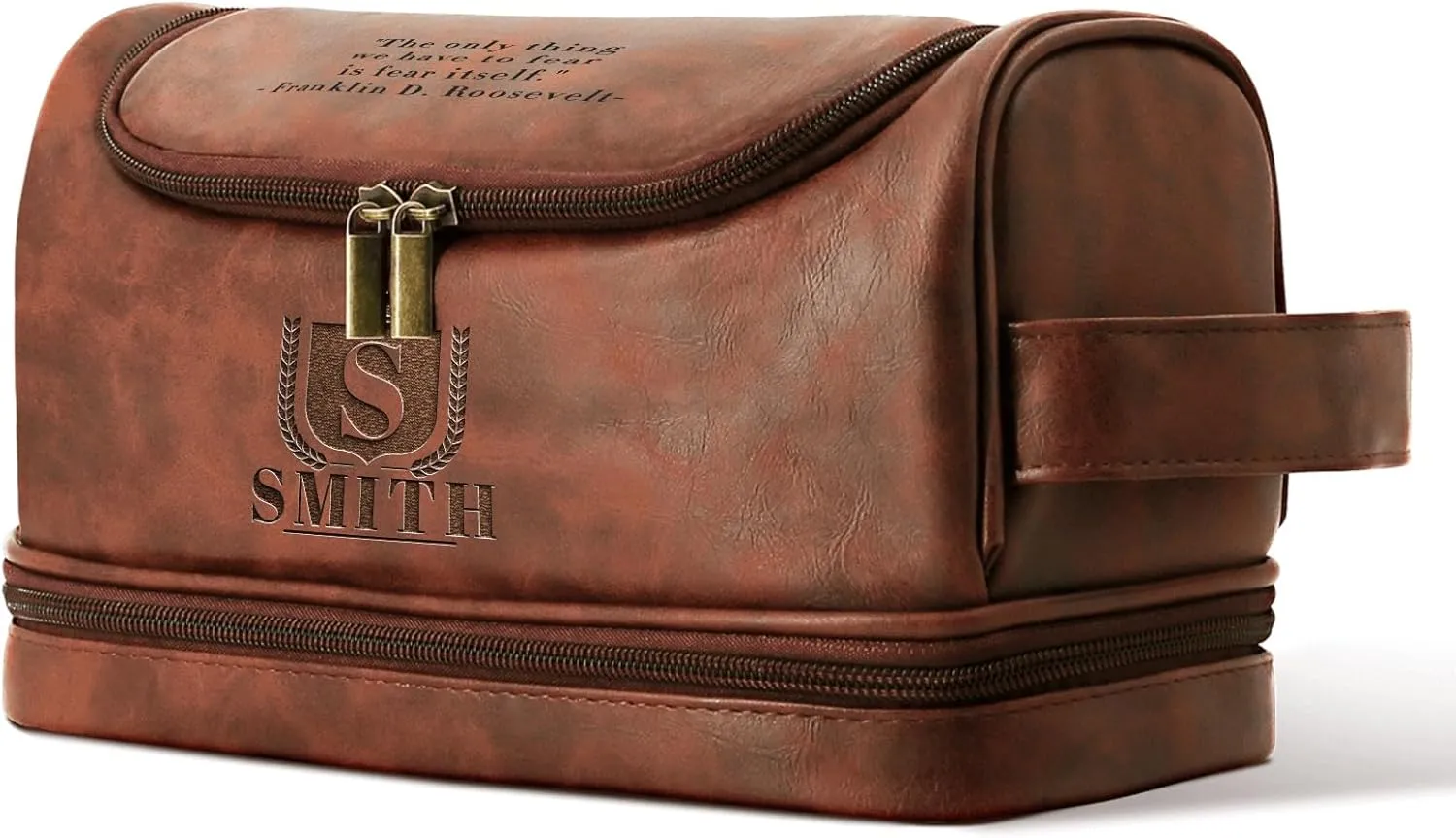 Customized Waterproof Leather Toiletry Bag - Personalized Dopp Kit for Men with Engraved Name/Logo - Ideal Travel Organizer for Husband Boyfriend Dad - Perfect for Wedding, Father's Day, Anniversary