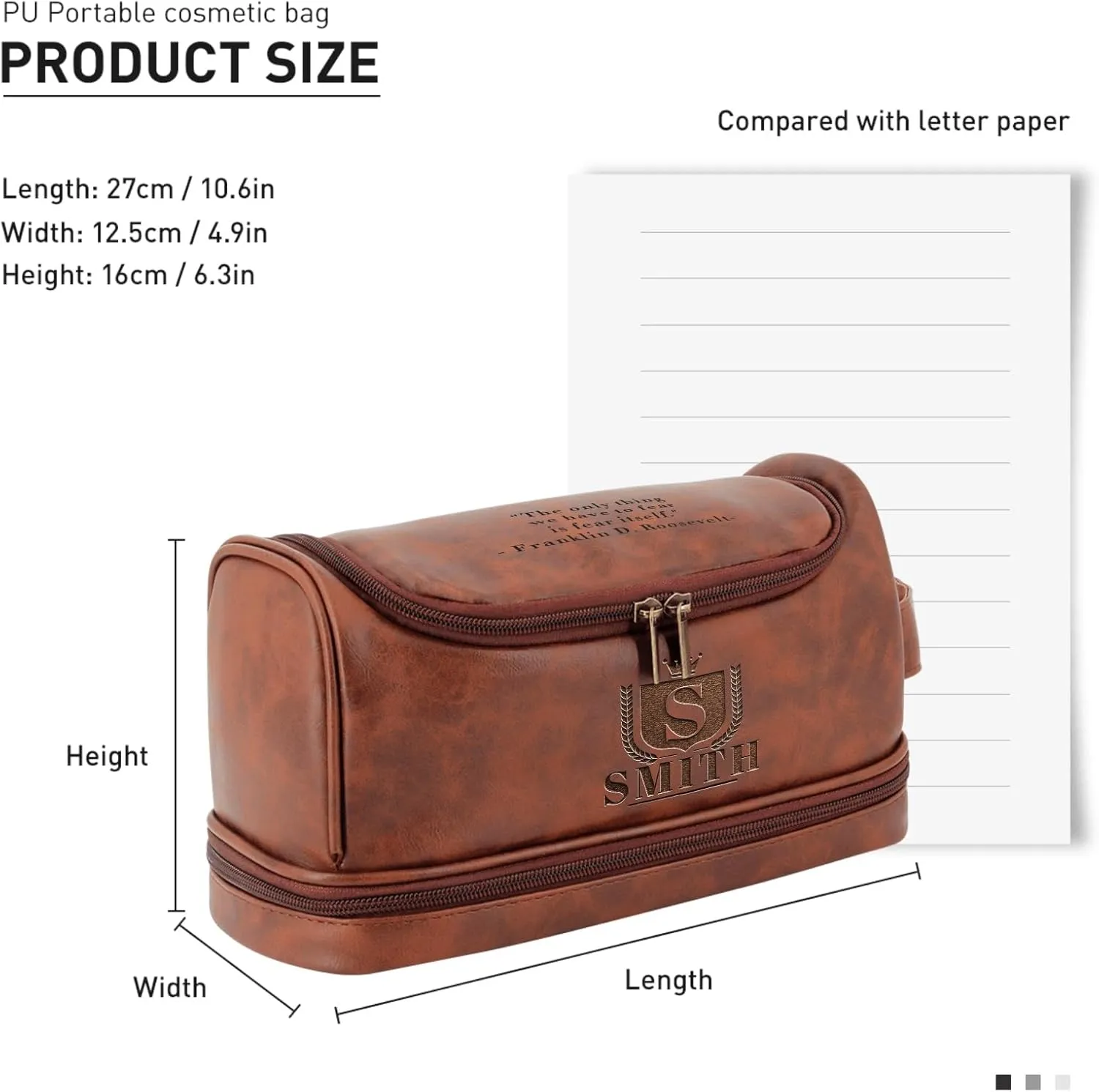 Customized Waterproof Leather Toiletry Bag - Personalized Dopp Kit for Men with Engraved Name/Logo - Ideal Travel Organizer for Husband Boyfriend Dad - Perfect for Wedding, Father's Day, Anniversary