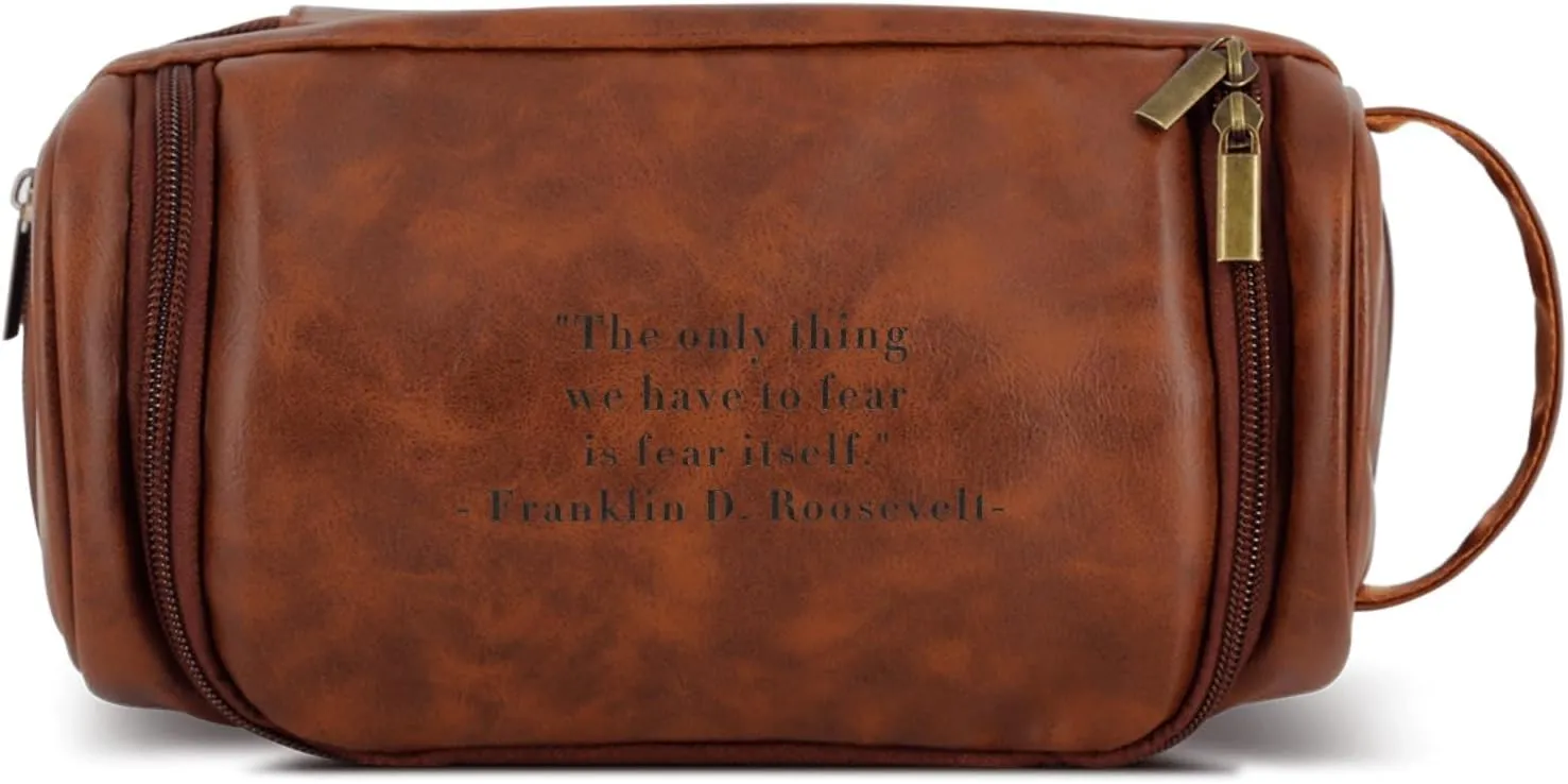 Customized Waterproof Leather Toiletry Bag - Personalized Dopp Kit for Men with Engraved Name/Logo - Ideal Travel Organizer for Husband Boyfriend Dad - Perfect for Wedding, Father's Day, Anniversary