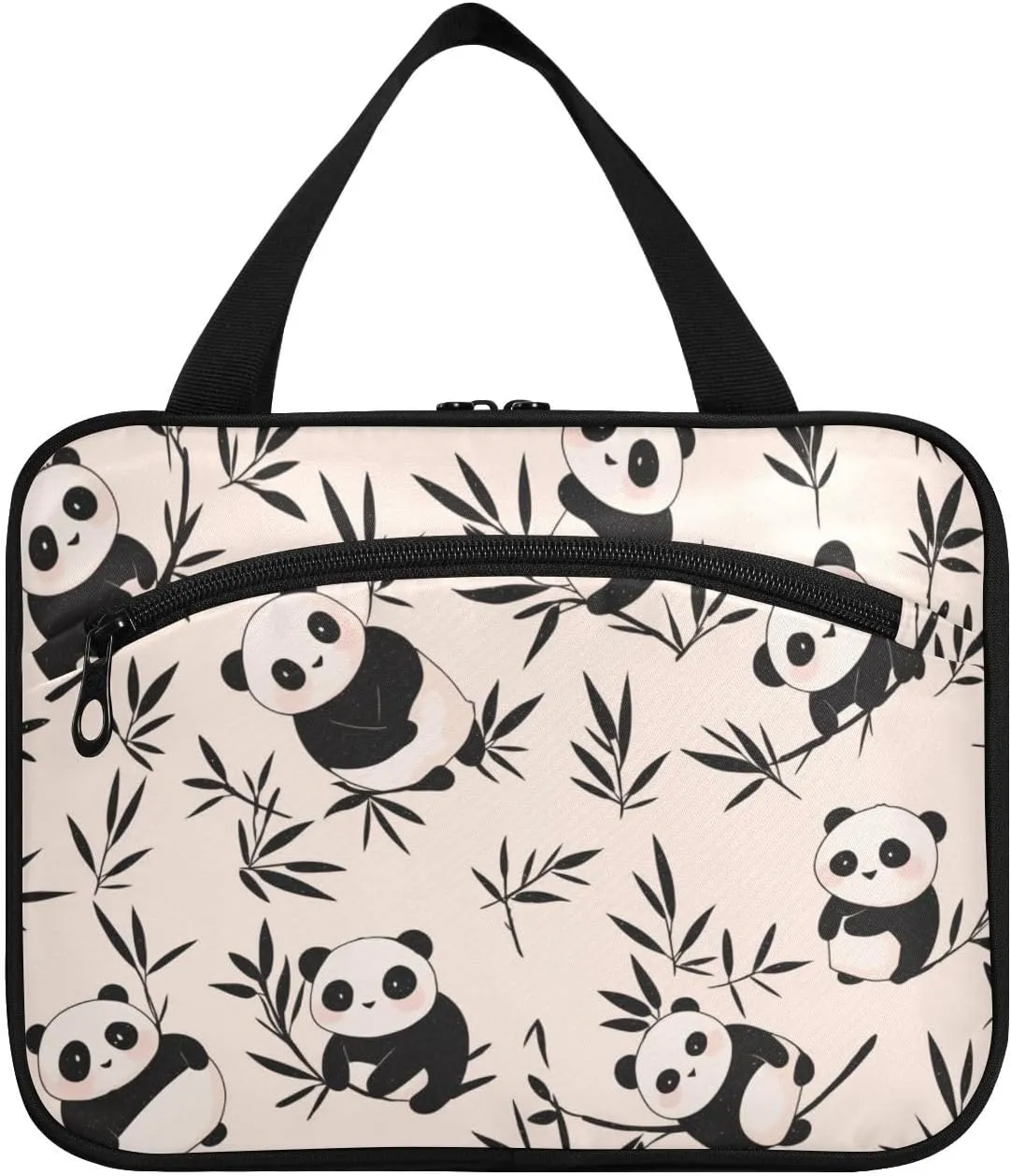 Cute Animal Panda Beige hanging toiletry bag travel with hook, designer essentials shave kit for womens traveling cartera para maquillaje L