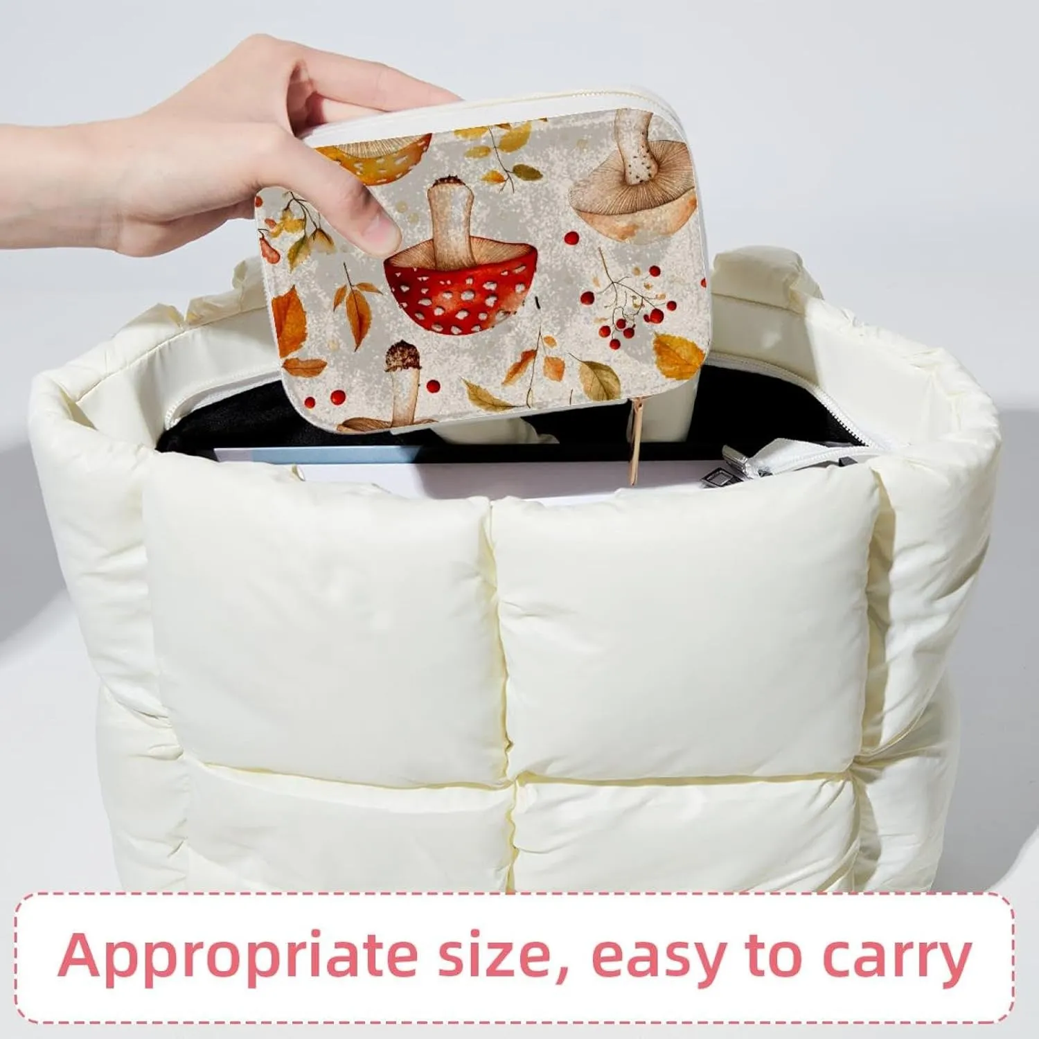 Cute Autumn Mushrooms Berries Natural Pattern Travel Jewelry Box, Portable Travel Display Case Storage Holder Boxes for Stud Earrings, Rings, Necklaces, Bracelets
