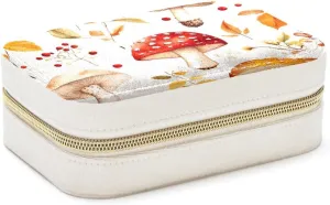 Cute Autumn Mushrooms Berries Natural Pattern Travel Jewelry Box, Portable Travel Display Case Storage Holder Boxes for Stud Earrings, Rings, Necklaces, Bracelets