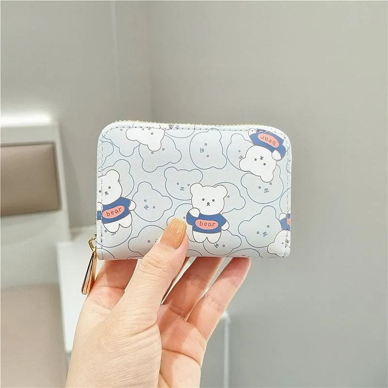 Cute Bear Print Multi Slot Card Holder Anti Degaussing Design - Black