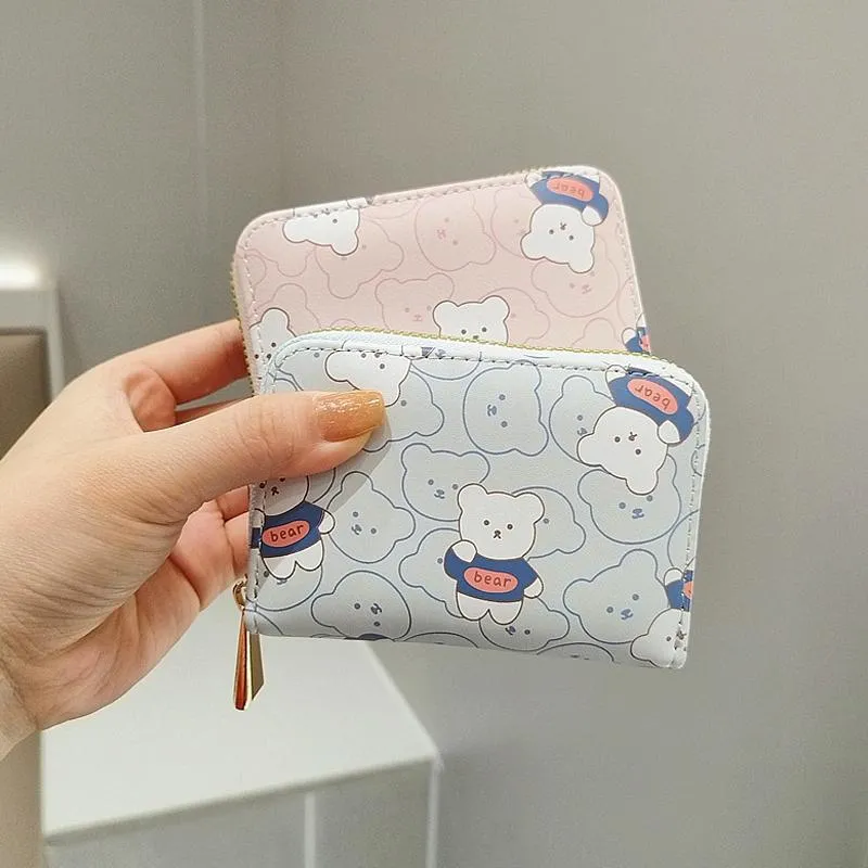 Cute Bear Print Multi Slot Card Holder Anti Degaussing Design - Black