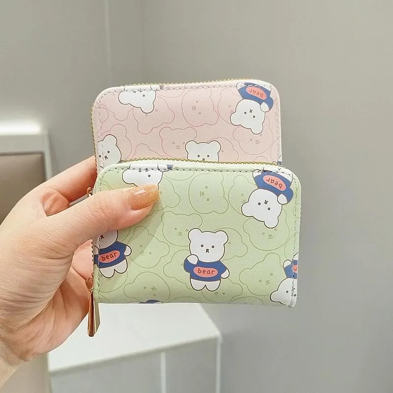 Cute Bear Print Multi Slot Card Holder Anti Degaussing Design - Black