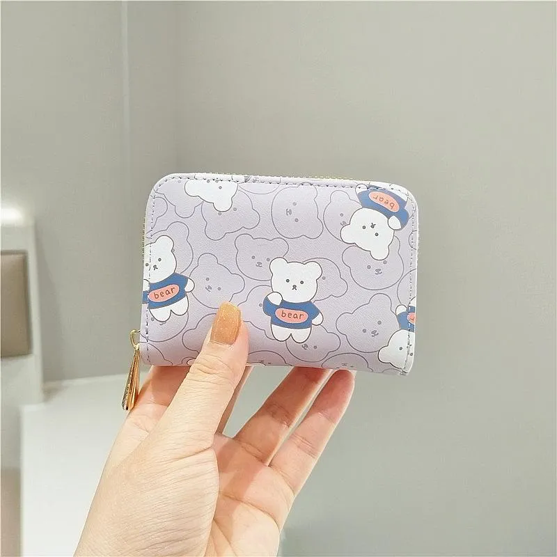 Cute Bear Print Multi Slot Card Holder Anti Degaussing Design - Black
