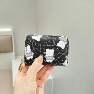 Cute Bear Print Multi Slot Card Holder Anti Degaussing Design - Black
