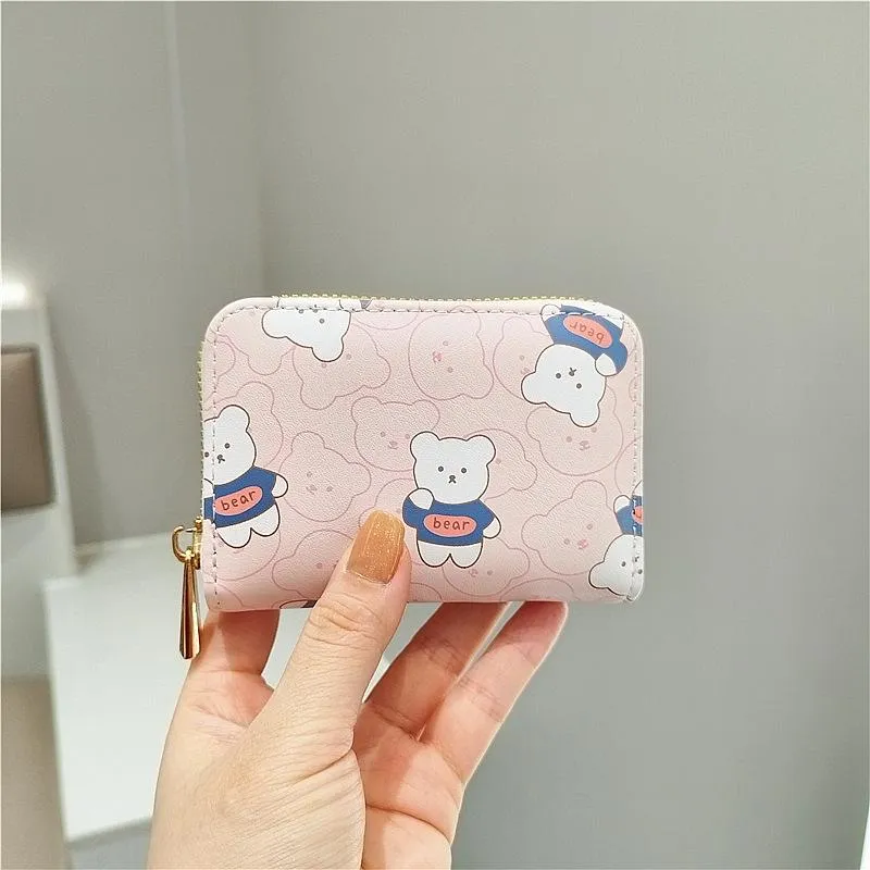Cute Bear Print Multi Slot Card Holder Anti Degaussing Design - Black