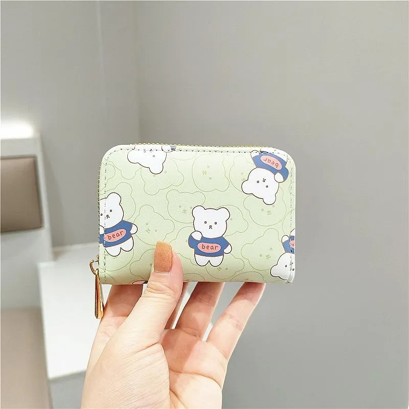 Cute Bear Print Multi Slot Card Holder Anti Degaussing Design - Black