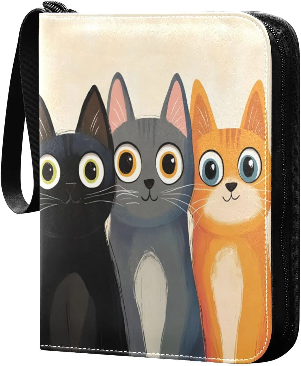 Cute Colorful Cats Trading Card Binder with Sleeves PU Leather Holds 400 Cards,Double Sided Trading Card Folder with Zipper Collection Binder Album Book Case for Boys Girls